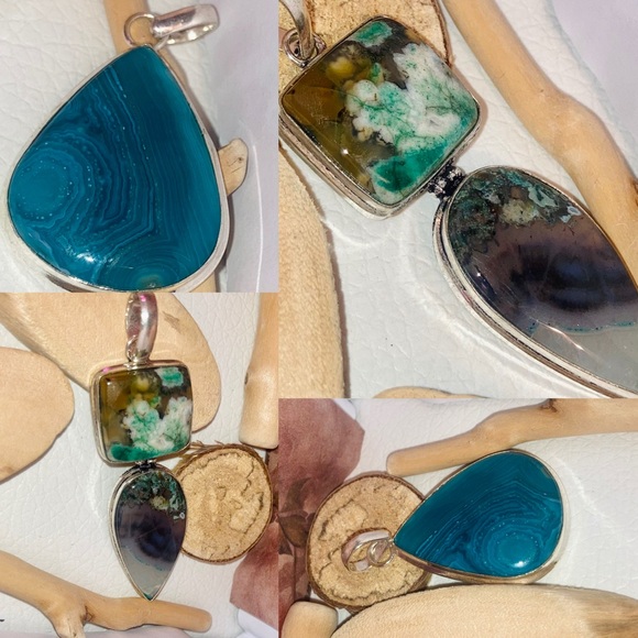Handmade Natural Gemstone Pendant Set Blue Lace Stick Agate - Picture 3 of 6
